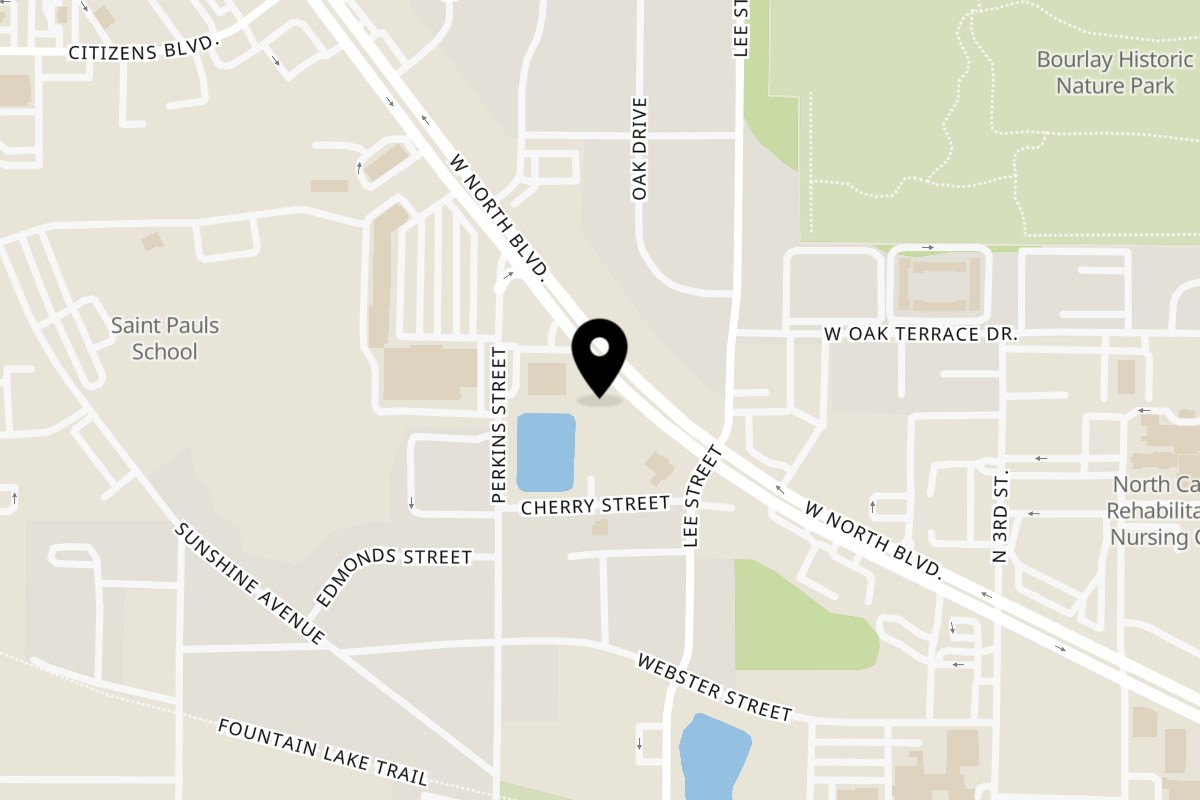 Map showing the location of El Ranchito Mexican Cuban Restaurant on 911 West North Boulevard in Leesburg